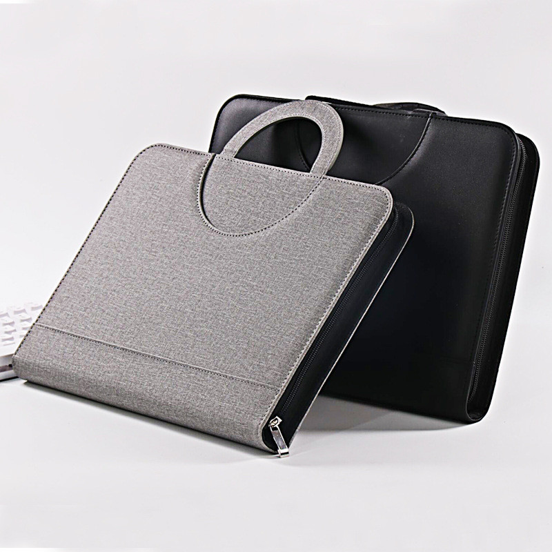 

A4 Portable File Folder with Calculator Binder Organizer Manager Office Document Pad Briefcase PU Leather Padfolio Bag Customize