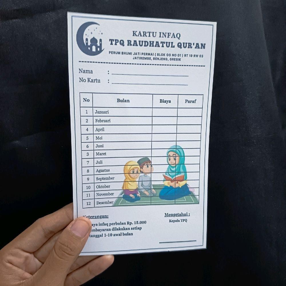 Kartu Iuran Sekolah / Iuran TPA / Bisa Custom