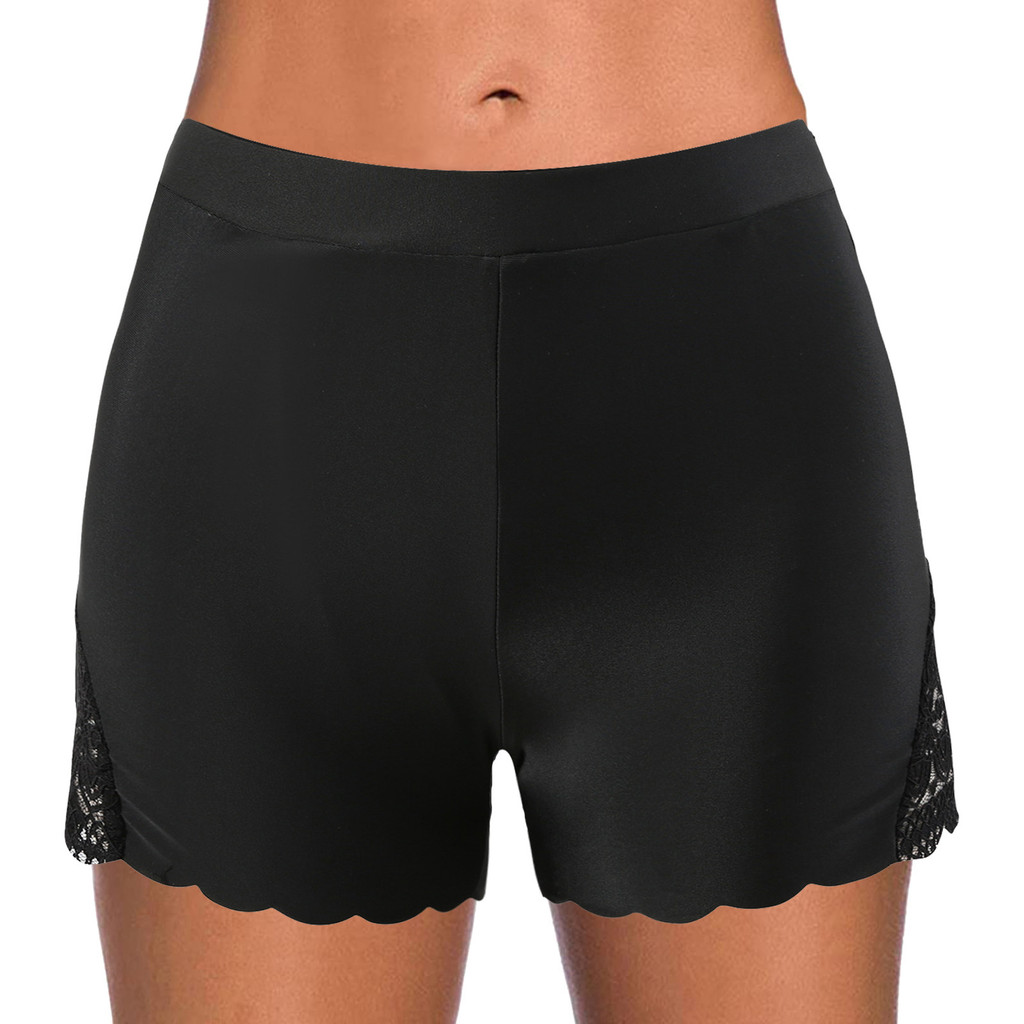 Women Swim Pants Lace Splicing Hot Bikini Bottoms High Waisted Swim Bathing Suit Shorts Swimsuit Wid