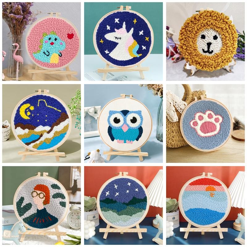 

RUOPOTY Diy Punch Needle Embroidery Starter Kits For Beginner Kids Lighthouse Handicrafts Poking Embroidery Yarn Painting Arts