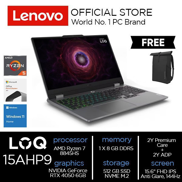 Lenovo Gaming LOQ 15AHP9 Ryzen 7 8845HS 8GB 512GB SSD RTX4050 6GB W11 OHS