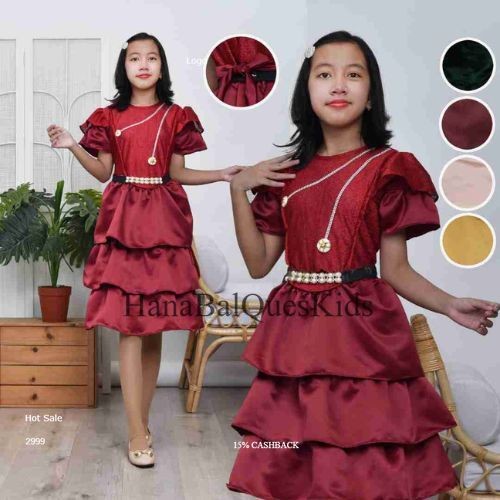 Dress Yunia Anak Perempuan Bahan Bridal Silk COD Umur 4 - 13 Tahun / Gaun Pesta Anak Perempuan  Umur