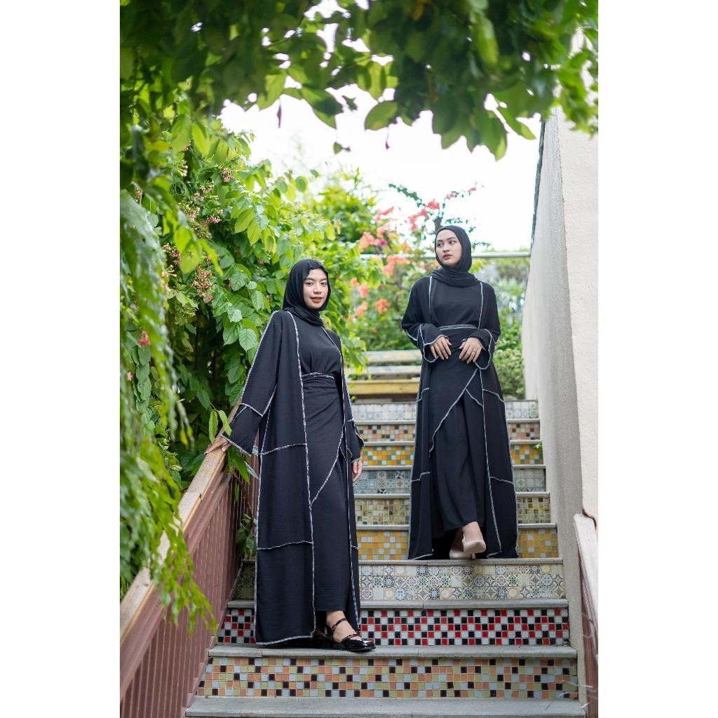 NANTARSHOP HL Shalina Abaya Dress- Gamis Abaya Hitam Realpict