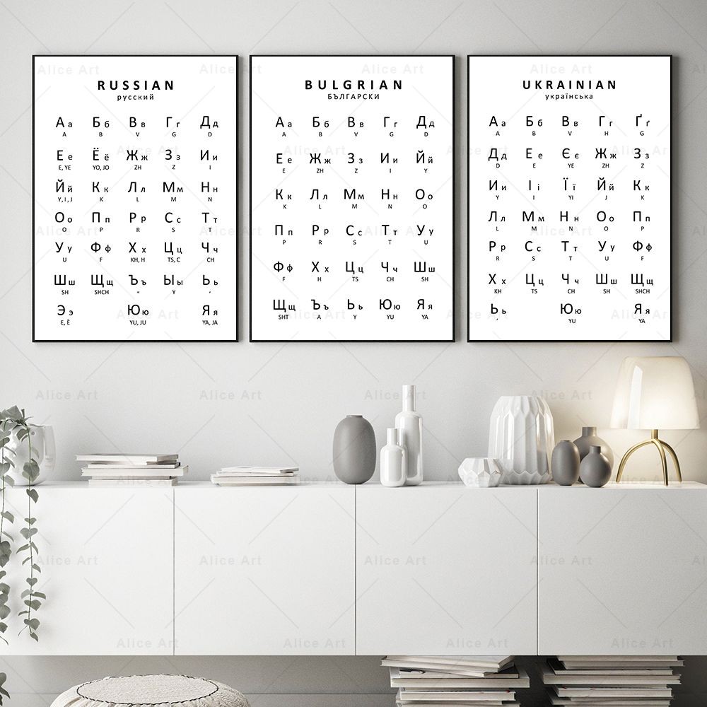 

Russian&Ukrainian&Bulgarian Alphabet Poster Language Learn Chart Print Canvas Painting Educational Wall Pictures Kids Room Decor