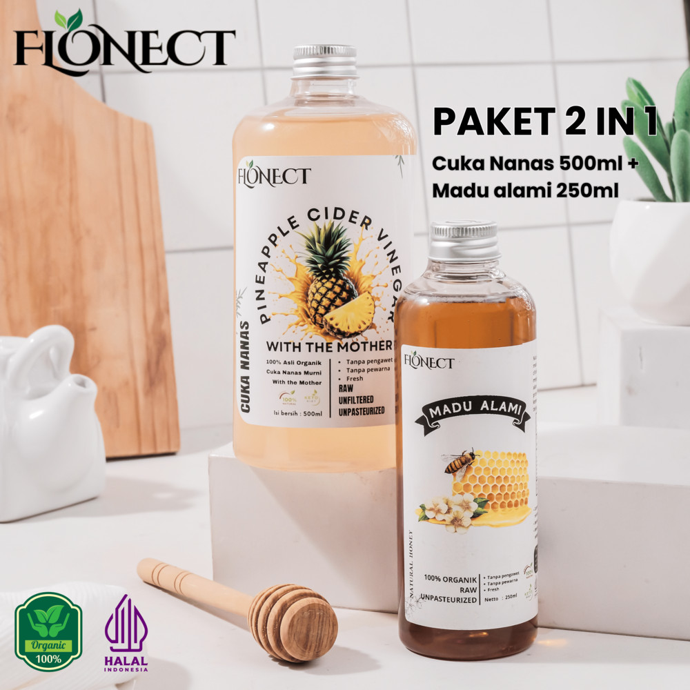 

Flonect Paket 2 in 1 Cuka Nanas 500ml dan Madu Alami 250ml