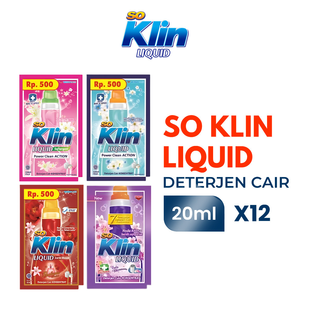 SO KLIN LIQUID 20ML(SACHET)/1 RENCENG ISI 12PCS/SO KLIN DETERGEN BUBUK/SO KLIN CAIR RENCENG/SO KLIN 