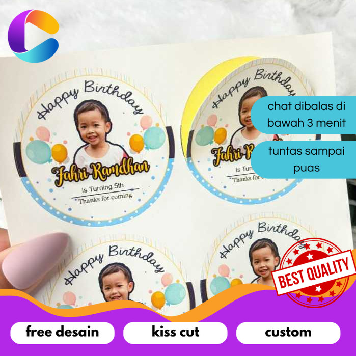 

Cetak INC 2-4 Sticker Bulat Ulang Tahun Anak Stiker Ultah Free Design Template Birthday Bahan Chromo