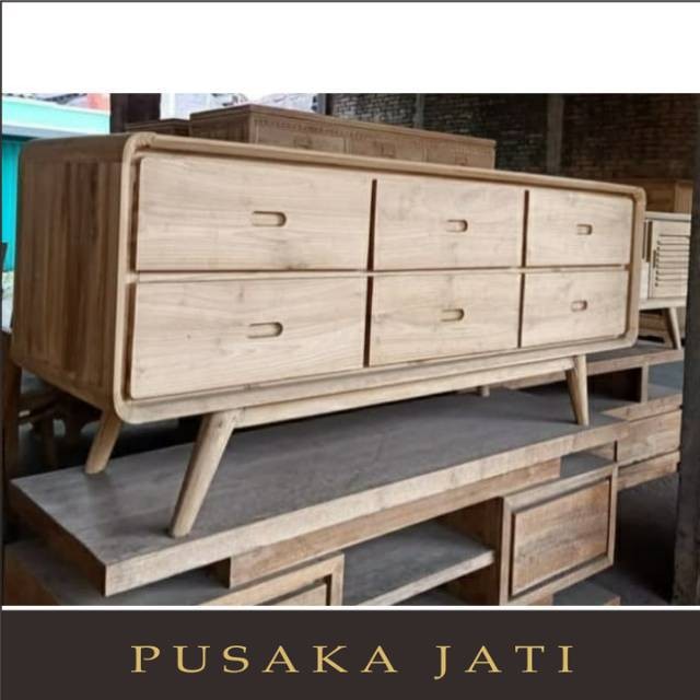 Meja Bufet Tv Minimalis Retro Kayu Jati MENTAH  pusaka jati