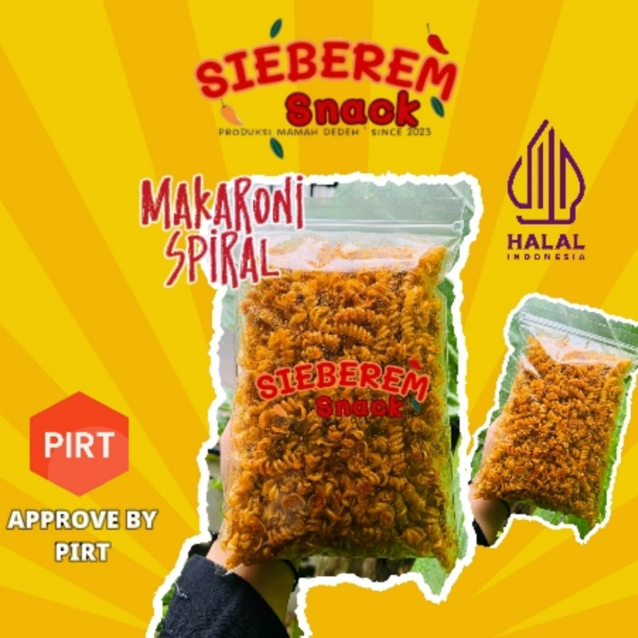 

250 gr Makaroni Spiral pedas gurih (tidak keras) Sieberem Snack Cemilan Khas Asal Kota Tasikmalaya Since 2023
