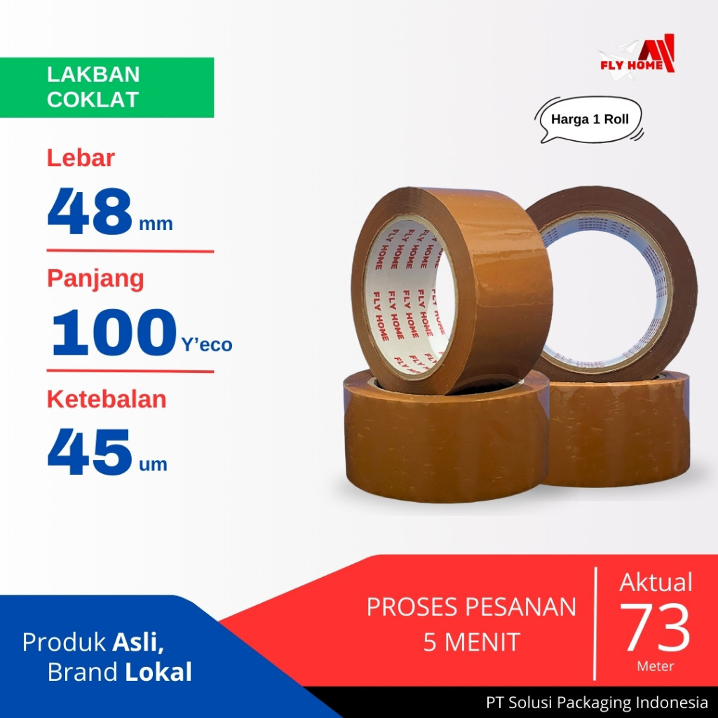 

FLYHOME Lakban coklat 100yard 48mm x 100yard 2inchi 1 roll 100 yard ECO