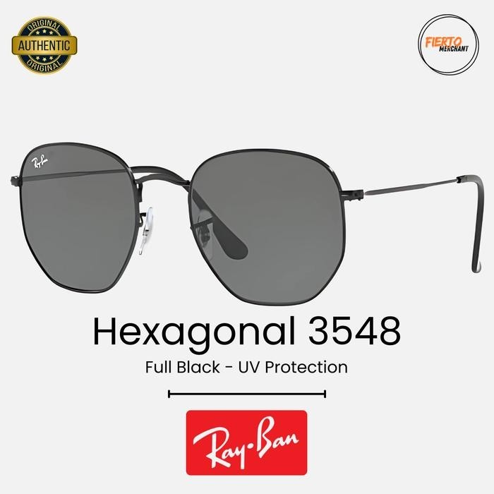 Kacamata Rayban Hexagonal 3548 Sunglasses Hitam Anti UV Protection Ori/Original