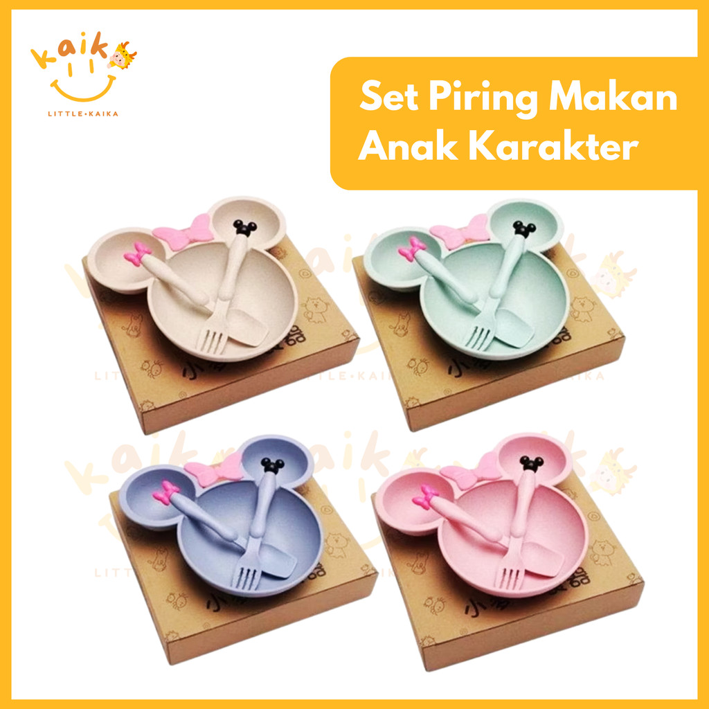 LITTLE KAIKA | MKN78 Piring Makan Anak Karakter Mickey Mini Mouse Set Sendok Garpu Mangkok Makan Whe