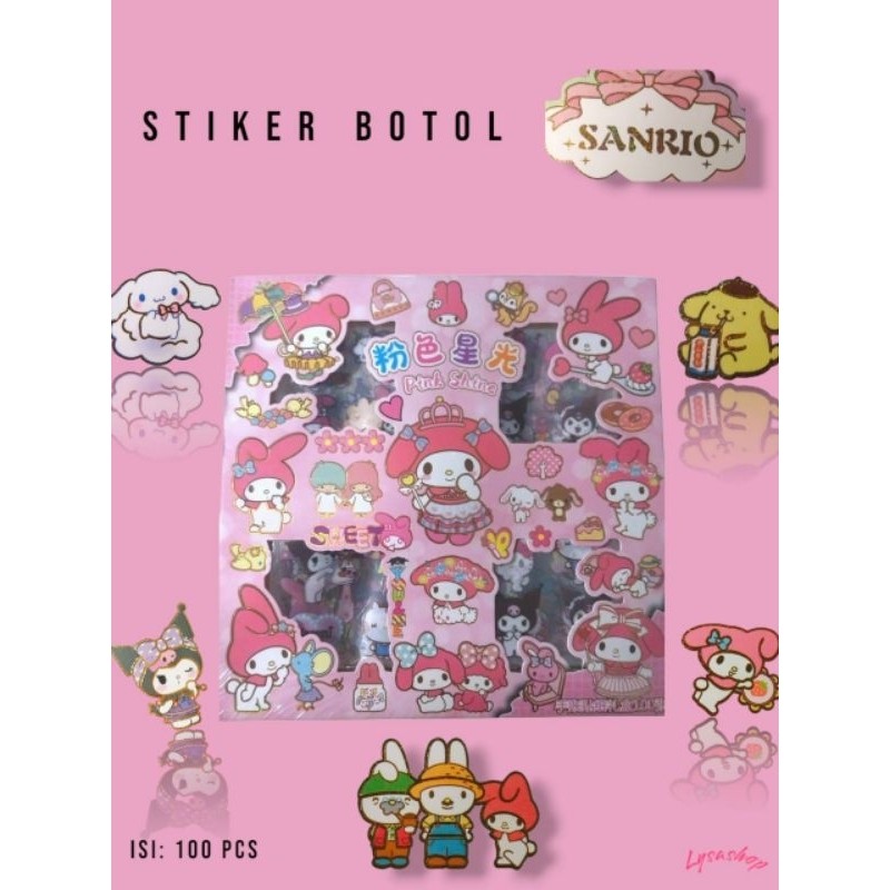 

GROSIRJUJUR Sticker Isi 100 Lembar Karakter Sanrio Stiker Kuromi Cinnamoroll Melody Lotso