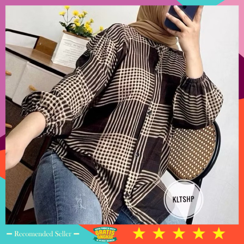 Baju Wanita Atasan Murah Kece Keren / Korean Bunga-Bunga Fauna Blouse Balon Sanghai Ukuran L