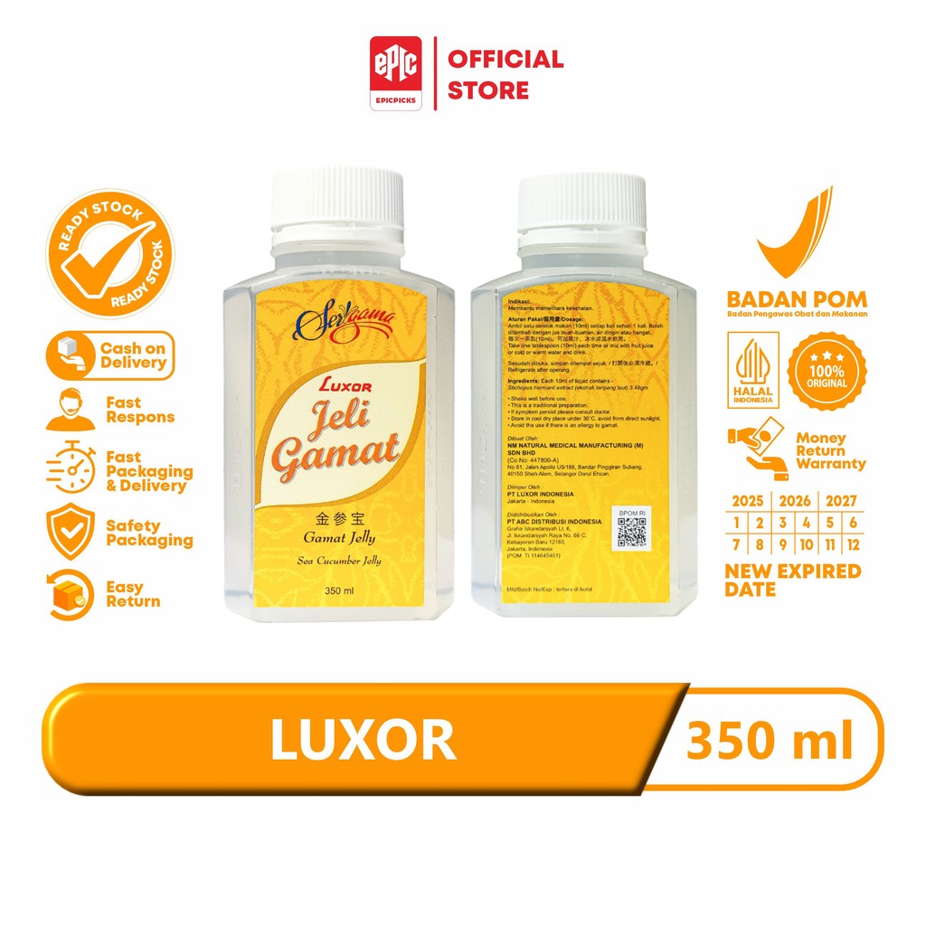 

Luxor Jelly Gamat Emas Asli 100% Original Ekstrak Teripang Emas 350 ml