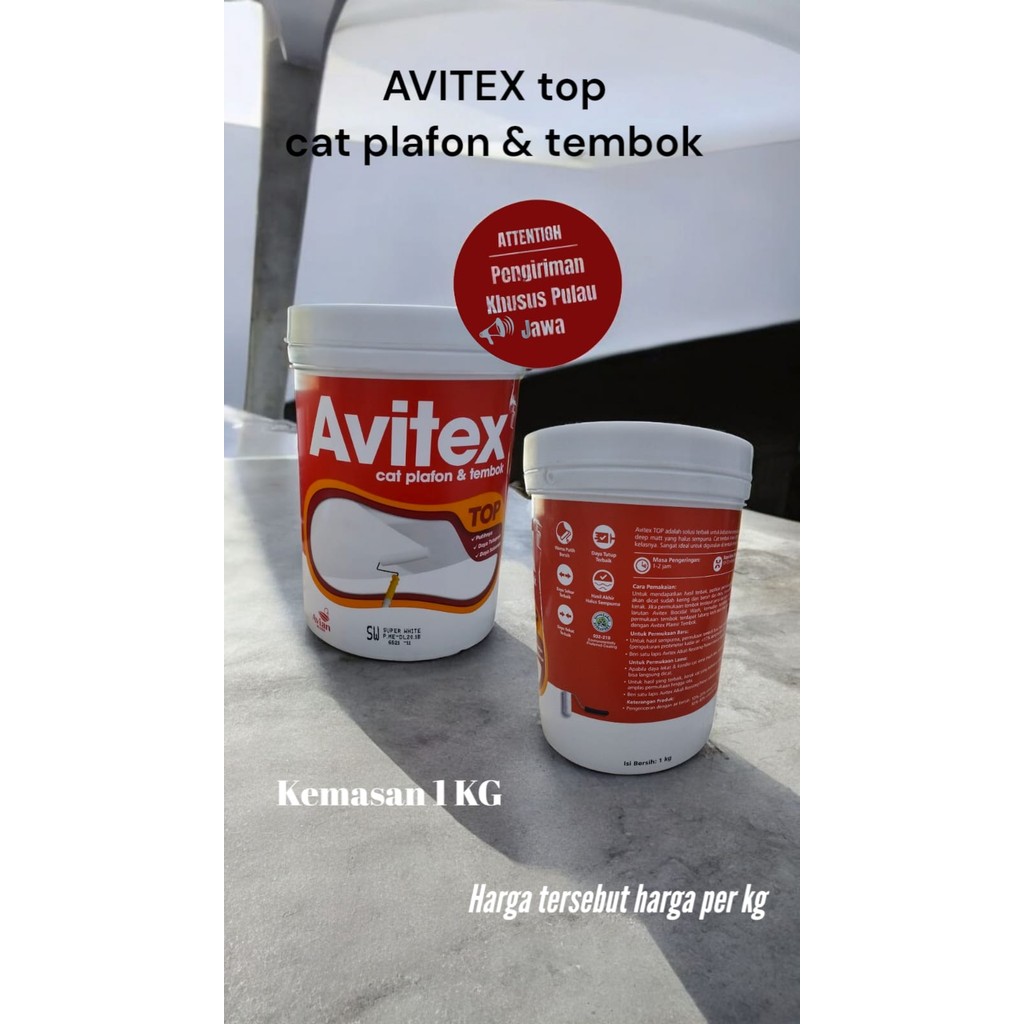 Cat Tembok dan Plafon Avitex Top Super White 1kg, Cat Avitex 1 kg , AVITEX TOP 1 KG