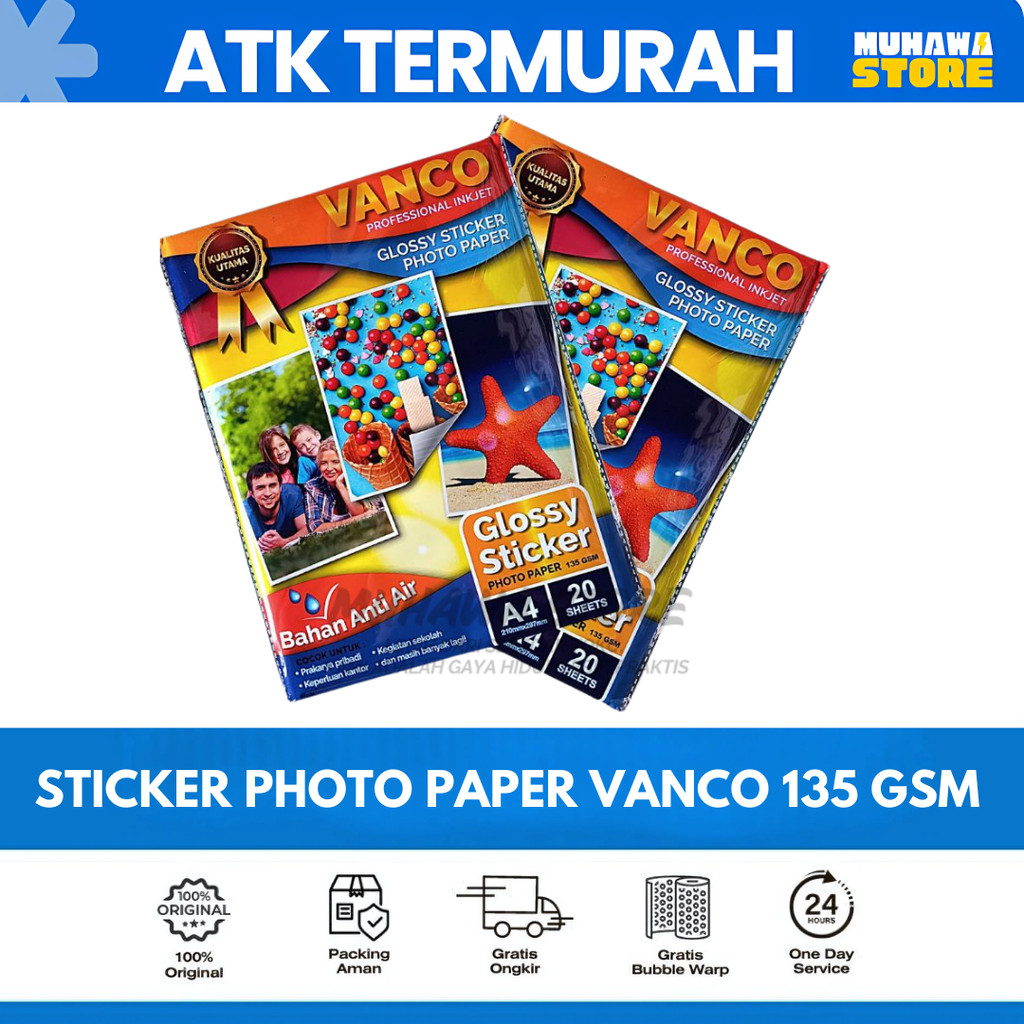 

KERTAS FOTO STICKER VANCO 135 GSM GR / Glossy Sticker Photo Paper