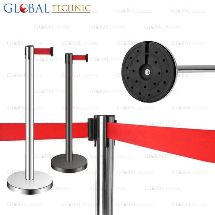 

Standing Barrier Queue Line / Tiang Antrian Stainless Pembatas Jalan - Tiang Silver, Pita Merah 2M
