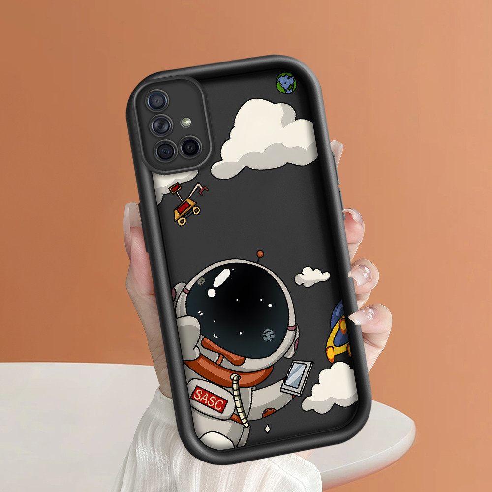 Casing Hp Untuk Compitable With Samsung A71 Soft Silicone Square Ladder Astronaut Cartoon Pattern Fu