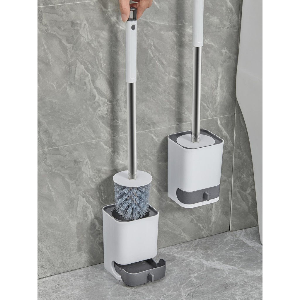 

WORTHBUY Punch-Free Wall Mounted Toilet Brush With Drainable Base Long Handle Plastic Toilet Cleaning Brush Bathroom Accessories