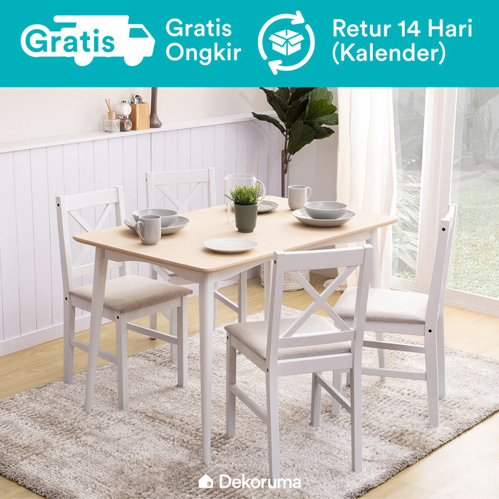 Dekoruma Niwa Meja Makan Minimalis Putih Kayu 120 cm | Dining Table