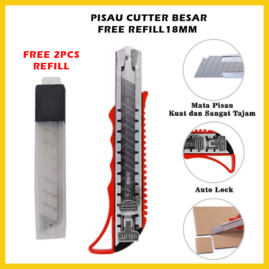 

Pisau Cutter Ukuran Besar FREE Refill 18mm Kater Pemotong Kertas Super Tajam Cuter Alat Potong Kardus Plastik Silet - YASMINE SHOP21