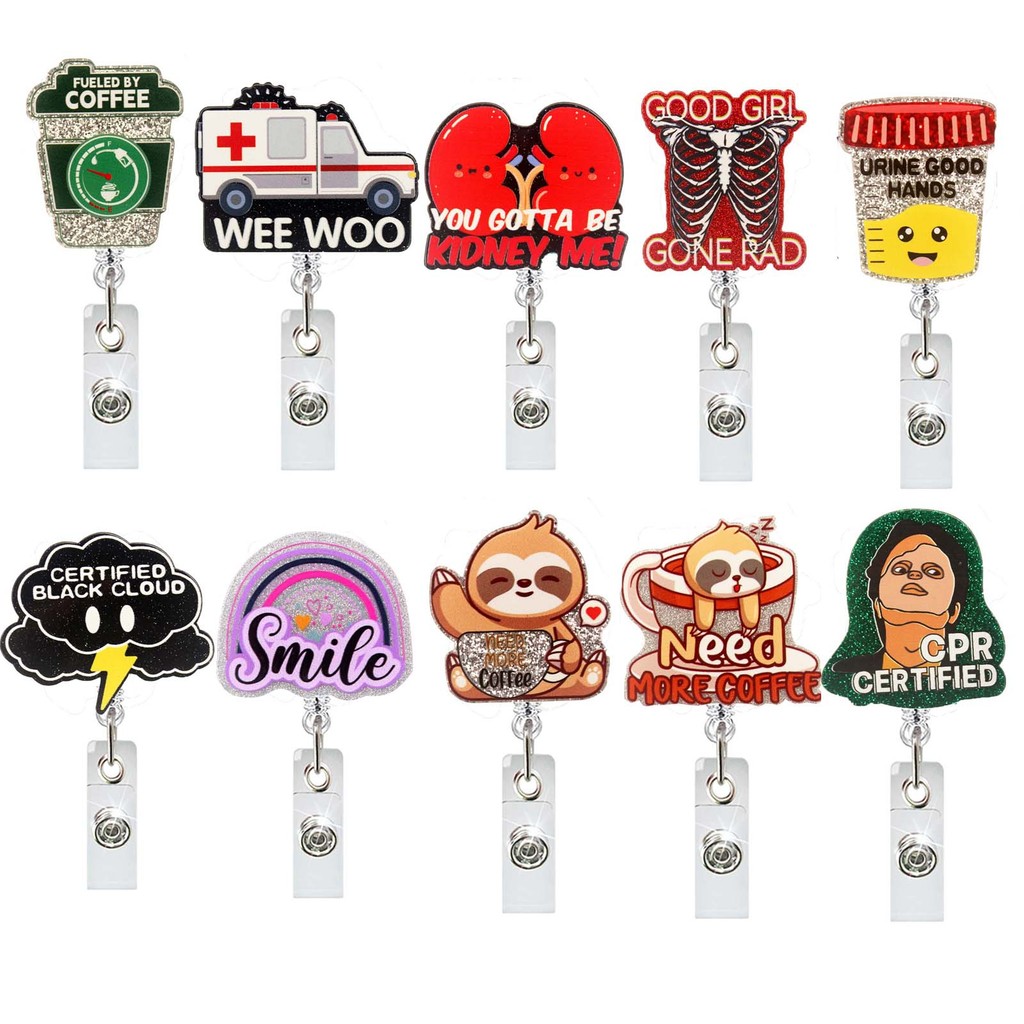 

Cute Glitter Acrylic Ambulance Sloth Badge Reel Retractable ID Badge Holder With 360 Rotating Alligator Clip Nurse Name Holder