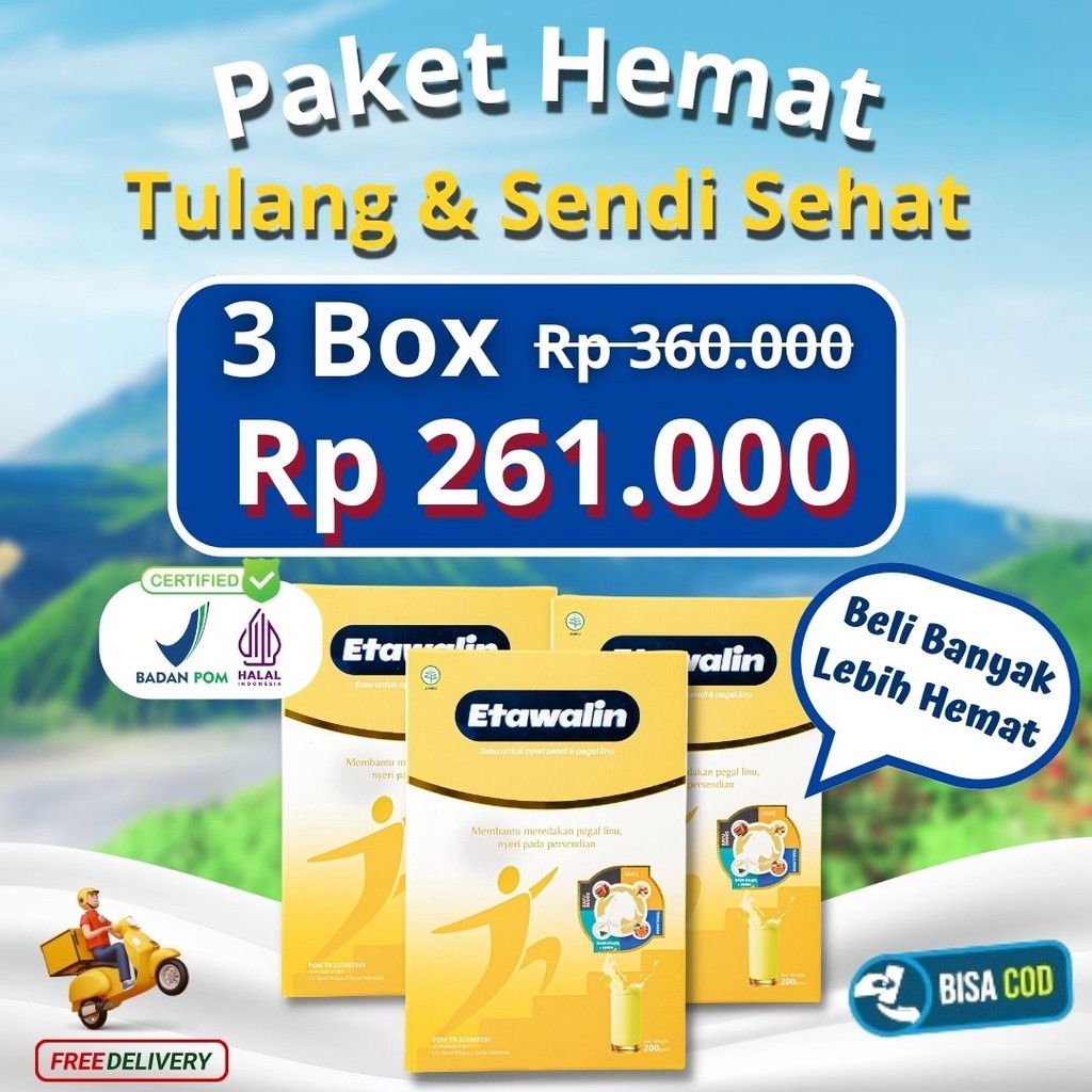 

Etawalin Paket 3 Box Susu Kambing Etawa Premium Atasi Nyeri Sendi dan Asam Urat Original 200 Gram