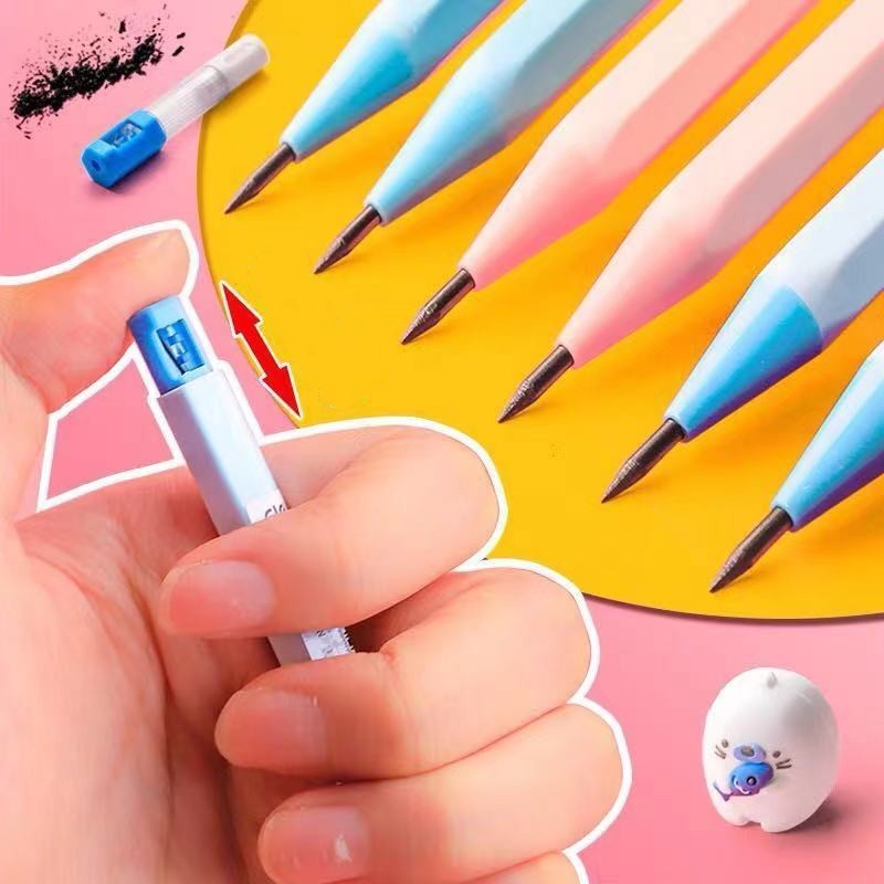 

Pensil Otomatis untuk Siswa Sekolah Dasar/Pensil Otomatis Inti Kontinu/Pemula Taman Kanak-kanak Postur Pegangan Yang Benar, Pensil Batang Tebal dengan Rautan Pensil Bawaan