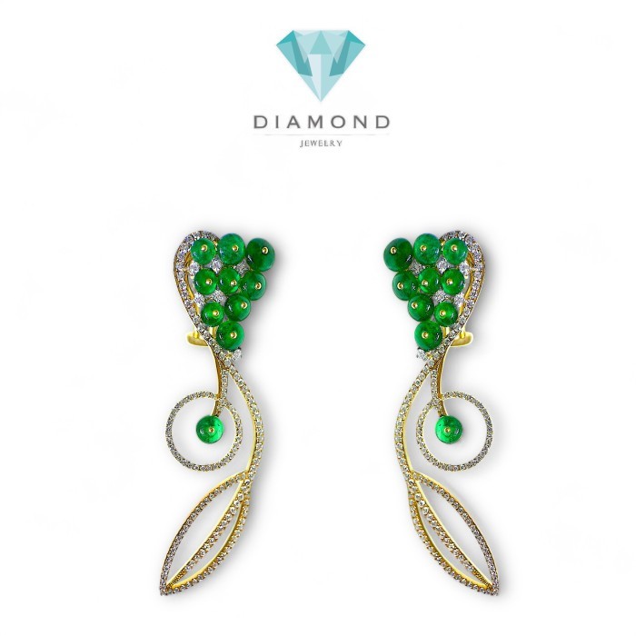 Emerald Earrings Holo Round Diamond 18K/Diamond Jewelry-10BAVN3190LS