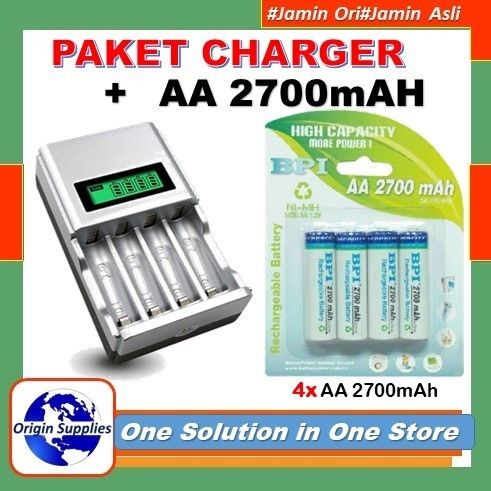 Paket Charger Baterai Cas Isi Ulang AA 2700 mAh 4 PCS Enelong Nimh