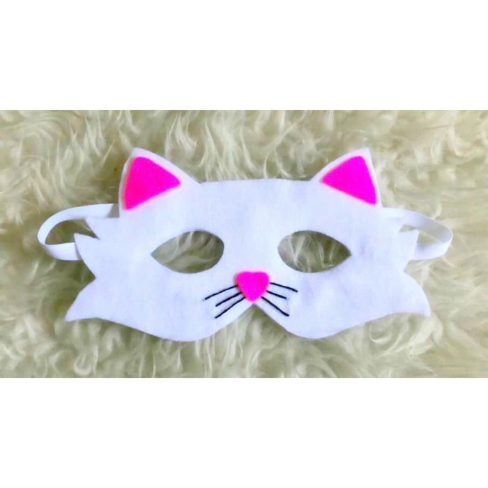 Topeng Kucing Kostum Kucing Hitam Binatang Hewan Bando Kucing - Putih