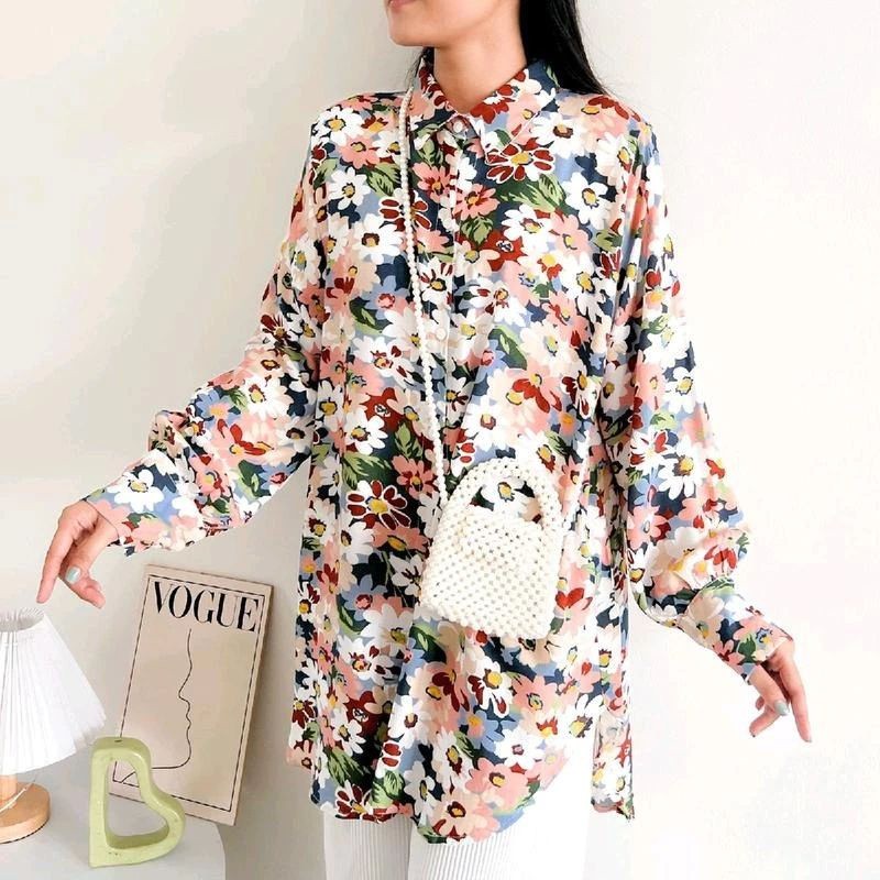 PATERN LONG TUNIK RAYON VISCOSE PREMIUM KEMEJA JUMBO MOTIF BUNGA