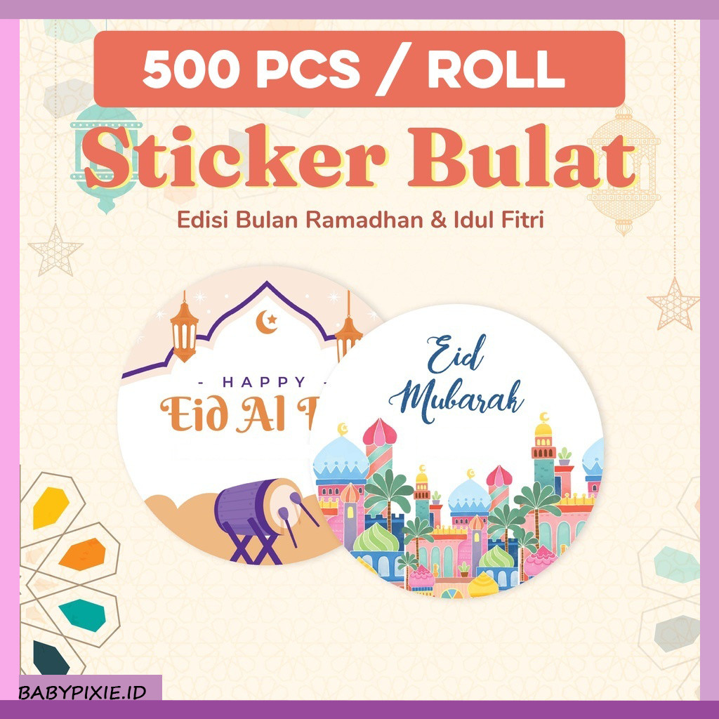 

500 Pcs Stiker Idul Fitri Ramadan Lebaran Haji Umroh Sticker Toples Label Bulat Kado ST001