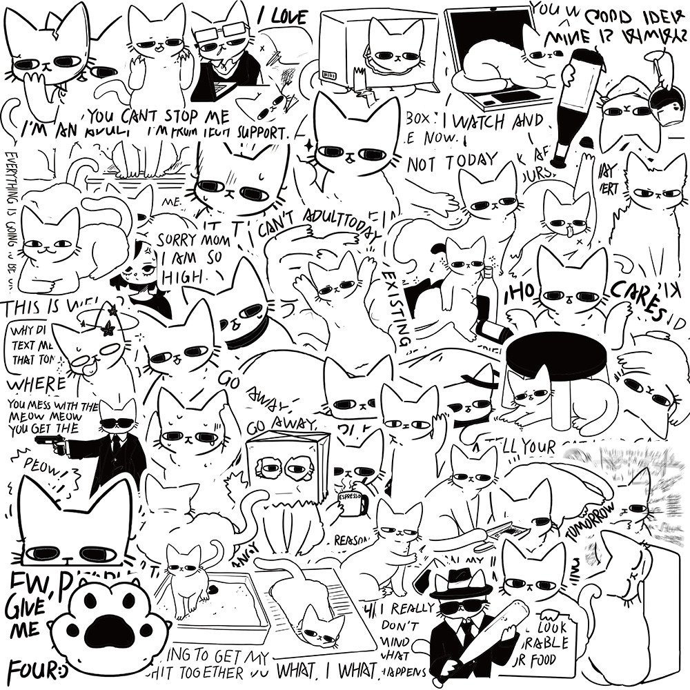 

50PCS Super Cute Kitten Cat MEME Sticker For Luggage Laptop Cup Skateboard Journal Gift Waterproof Sticker Wholesale