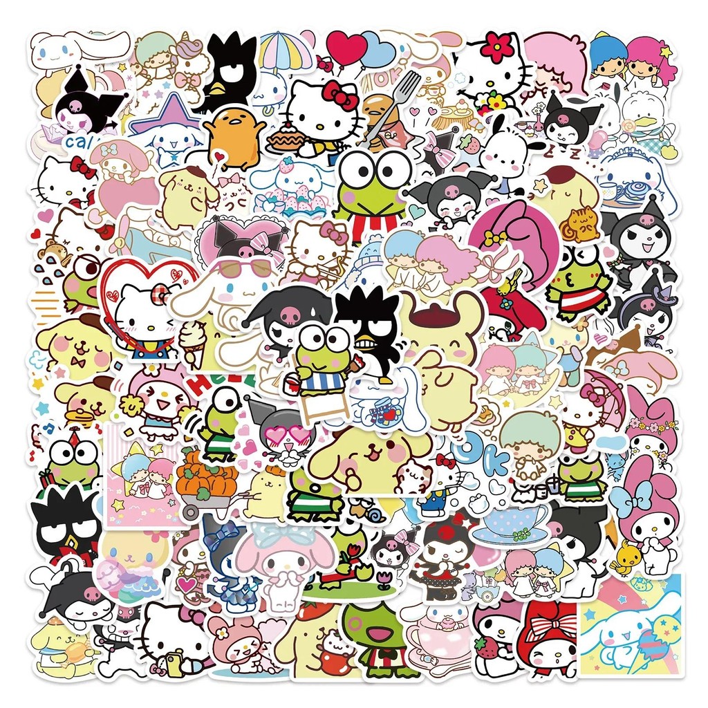 

50/100pcs Kawaii My Melody Kuromi Hello Kitty Stickers for Kids Girls DIY Stationery Diary Cute Cartoon Sanrio Sticker Decals