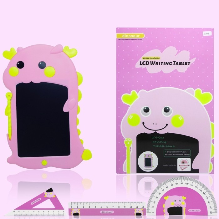 

LCD Writing tablet 8.5” Papan Tulis Tablet Anak Motif Hewan Lucu Dino - Dino Pink