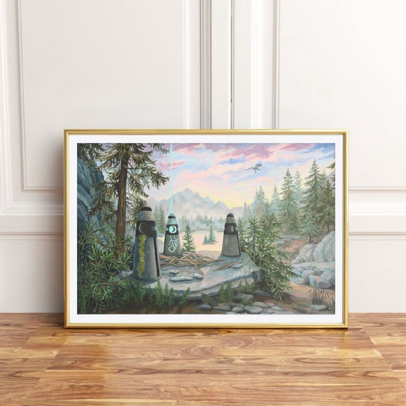 

Mundus Stone Fantasy Canvas Art Prints Gaming Skyrim Poster Video Game Painting Wall Pictures Boys Game Room Decor