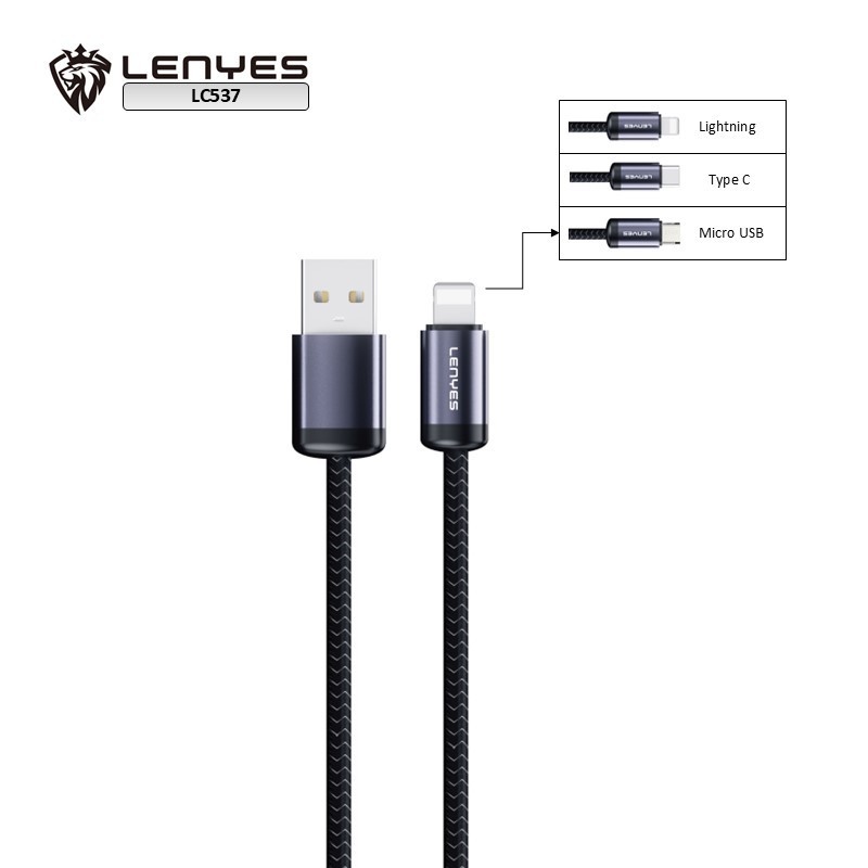 Kabel Data LENYES LC537  Fast Charging Universal Sync Data Cable Charger Braided Nylon 1 Meter