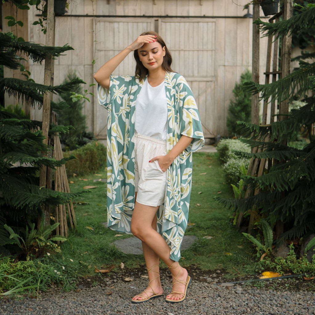 Vanesia Outer Kimono Lovara Green - Luaran Rayon Premium Nyaman Hijau