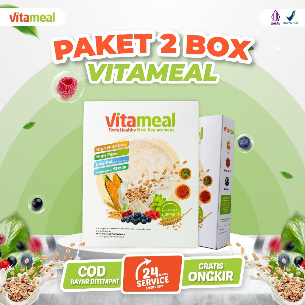 

Vitameal - Paket 2 Box Sereal Sehat Multigrain Ampuh Menurunkan Gula Darah Tinggi Mencegah Diabetes Kolesterol Asam Lambung Maag Sereal paket 2 box 200 gram