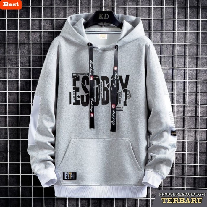 hoodie pria keren esoboy sweater hoodie jaket pria wanita casual grosir baju atasan cod - Abu-abu, L