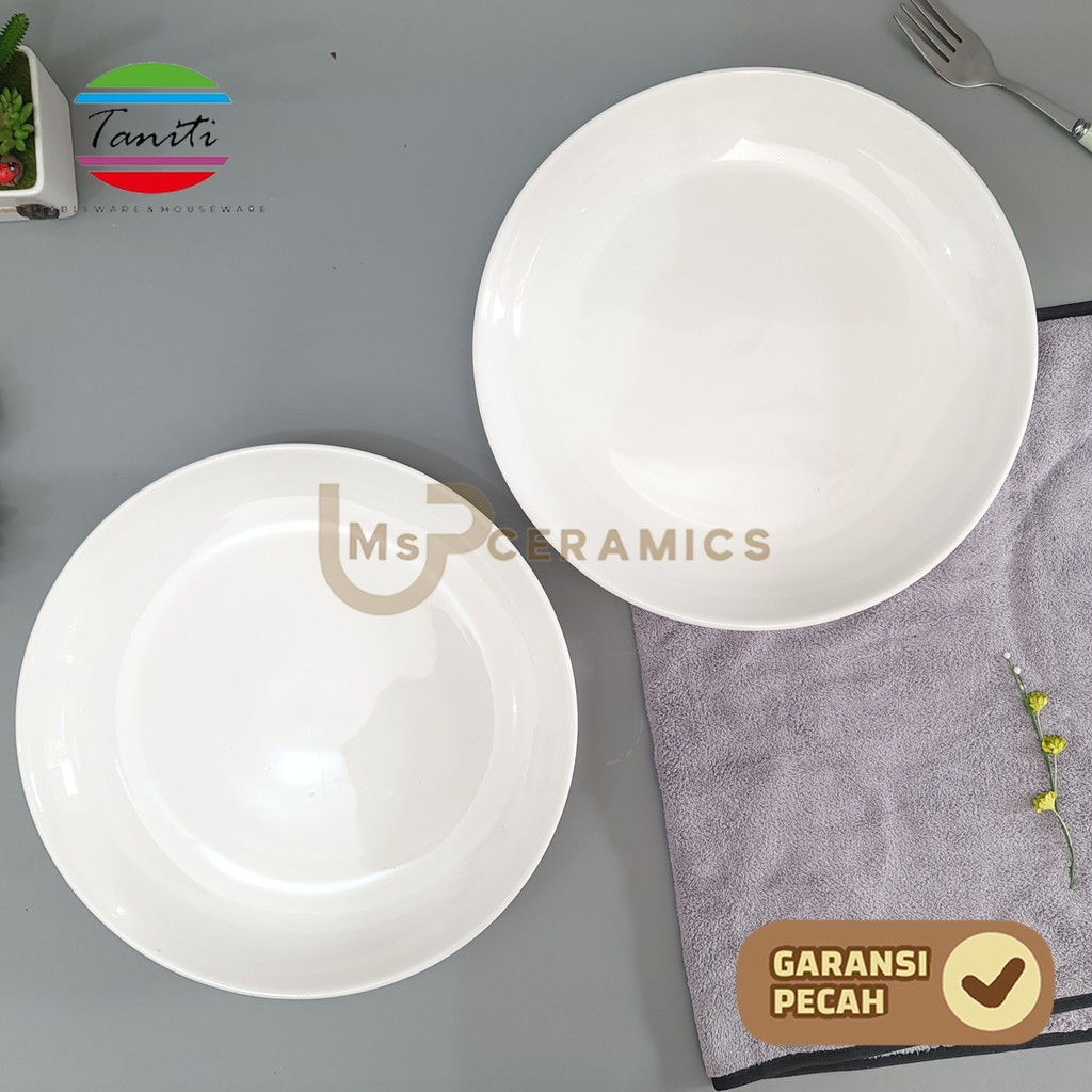 TANITI Piring Keramik Ceper Bulan Putih Polos 10,5 Inch 27 Cm Piring Keramik Cantik Aesthetic Bermot