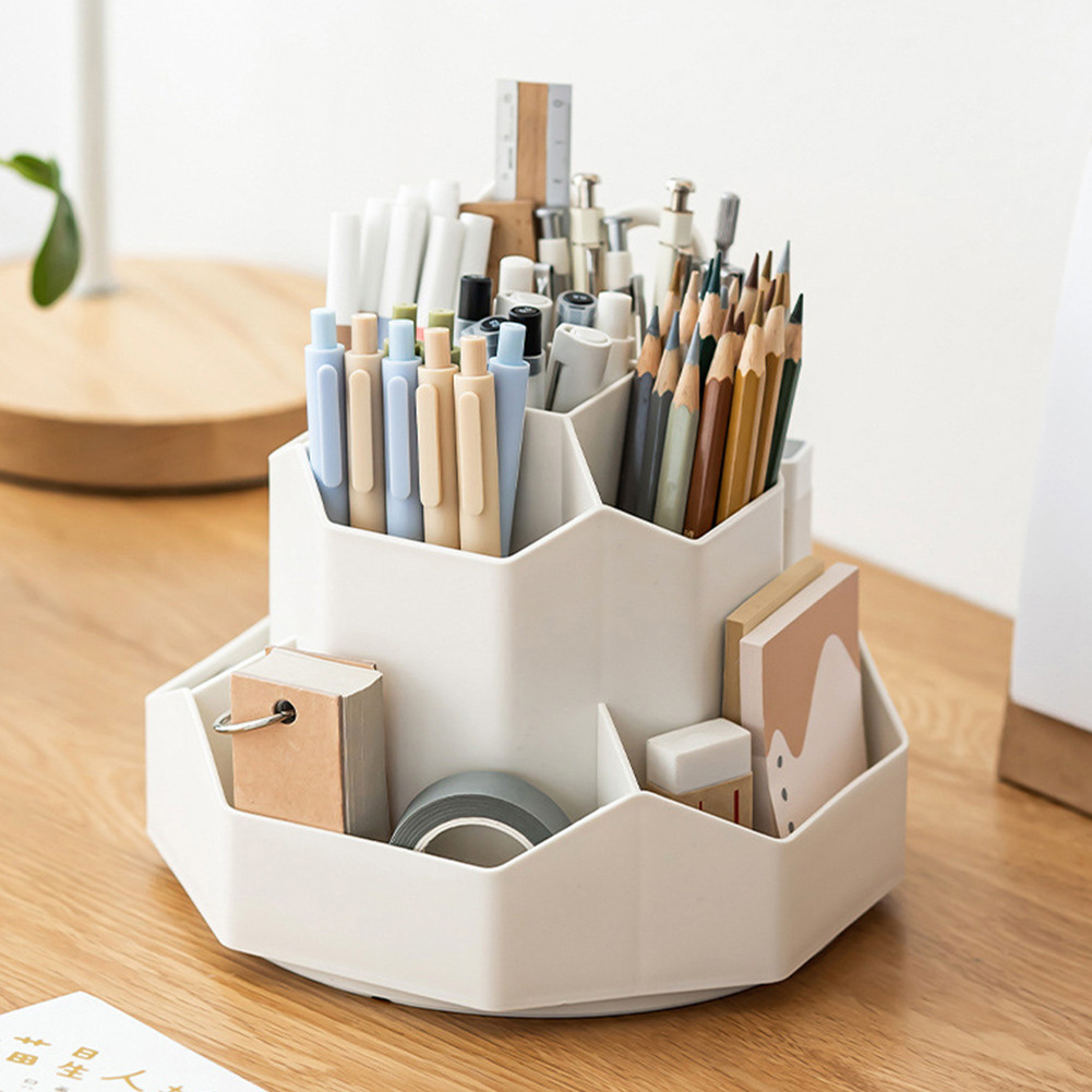 

Desktop Stationery Organizer 9 Slots Stationery Storage Box 360 Degree Rotating Cute Pencil Cup Pot for Home Office School