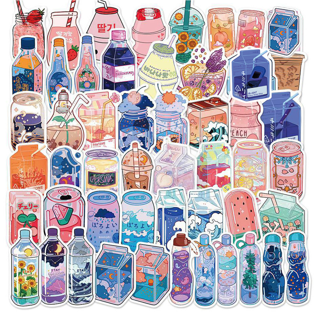 

10/30/50PCS INS Style Cute Drink Aesthetic Stickers Cartoon Decals Diary Scrapbook Laptop Phone Graffiti Sticker for Girls Kids