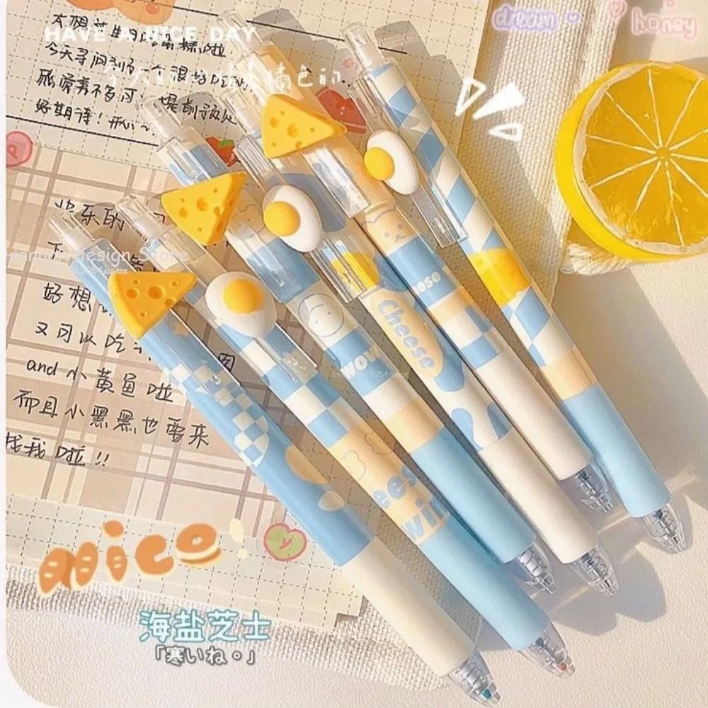 

6Pcs Kawaii Ballpoint Pen Set Cartoon Cheese Press Ballpoint Pen for Students Cute 0.5mm Black Refill Office School Stationery
