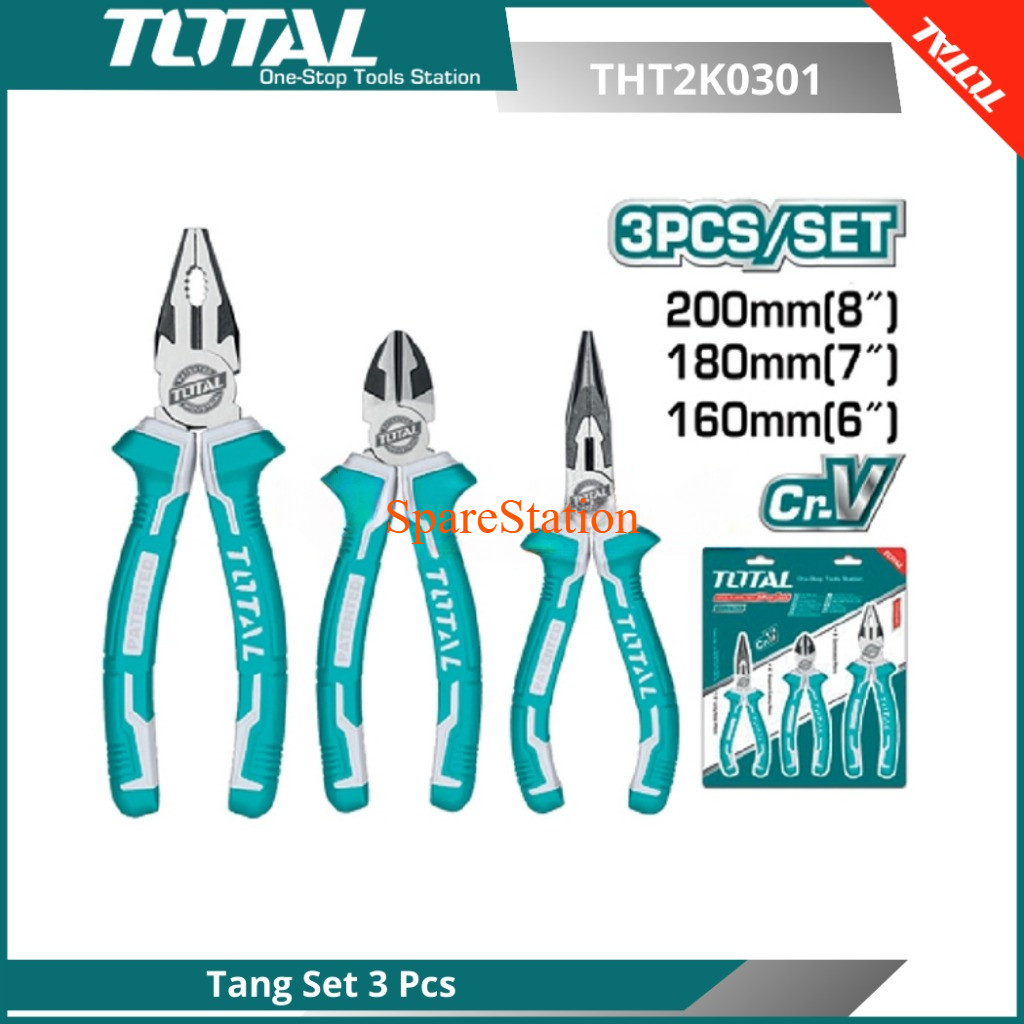 TOTAL THT2K0301 Tang Set 3Pcs Tang Potong Kombinasi Pliers Set