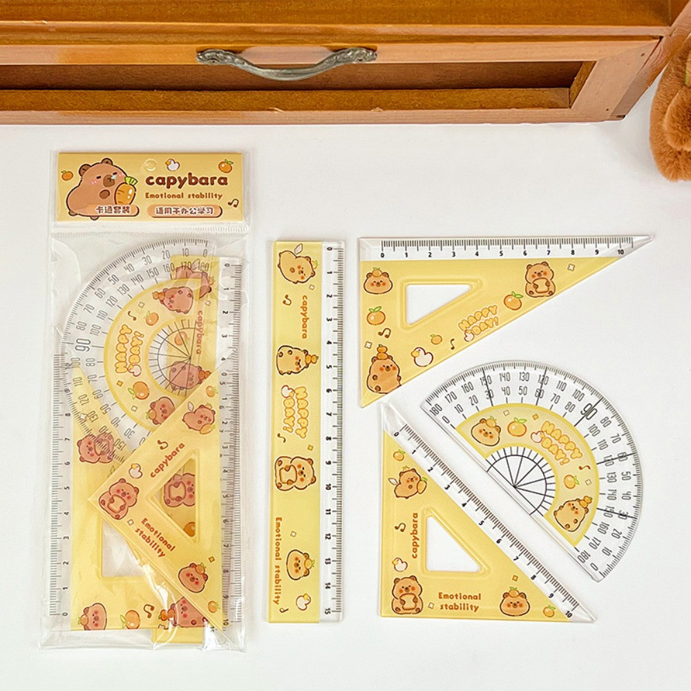 

1PC Cute Capybara Metric Ruler Plastic Straightedge Measuring Tool Protractor Triangle Ruler School Supplies