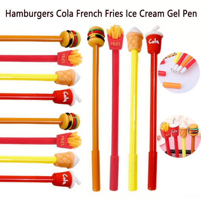 

12pcs Creative Fries Cola Hamburg Gel Pens Writing Stationery 0.5mm Black Ink Business Office Signature stationery Supplies