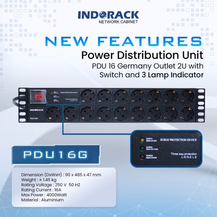 Indorack PDU16G Stop Kontak 16 Lubang colokan listrik 16 outlet Germany - Stopkontak - Stop Kontak B